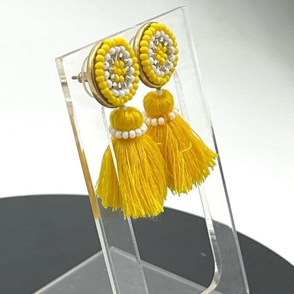 J.Crew Yellow Beaded Stud and Tassel Drop Gold Tone Earrings - Picture 6 of 13